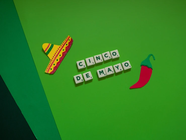 a sign that says cinco de mayo next to a chili pepper, trending on unsplash, graffiti, a rubik's cube, clemens ascher, green, background image