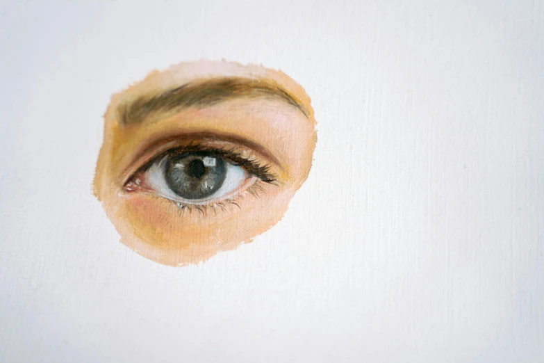 a close up of a painting of a person's eye, a photorealistic painting, inspired by Adélaïde Labille-Guiard, trending on pexels, eye white). full body realistic, minimalist photorealist, high angle closeup portrait, looking at you