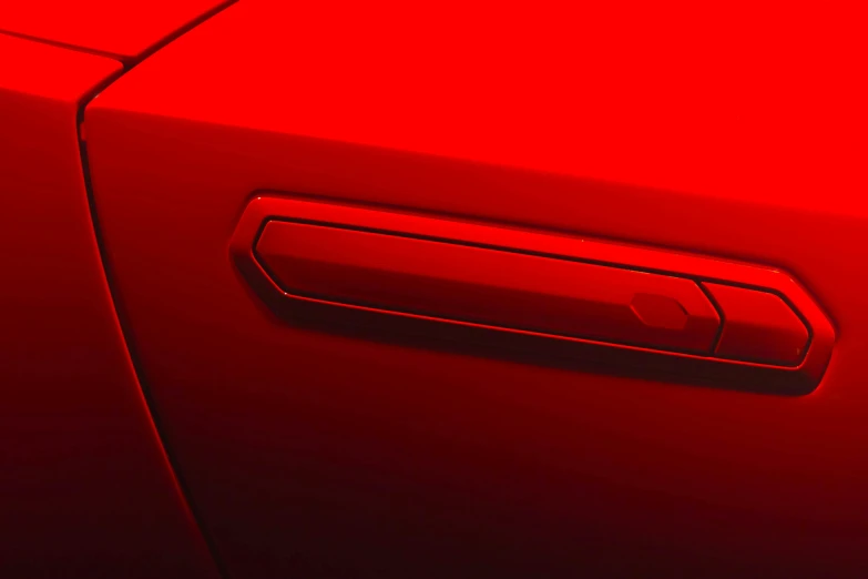 a close up of a red car door handle, a digital rendering, by Kuno Veeber, red tail lights, monochromatic red, in red paint, promo image