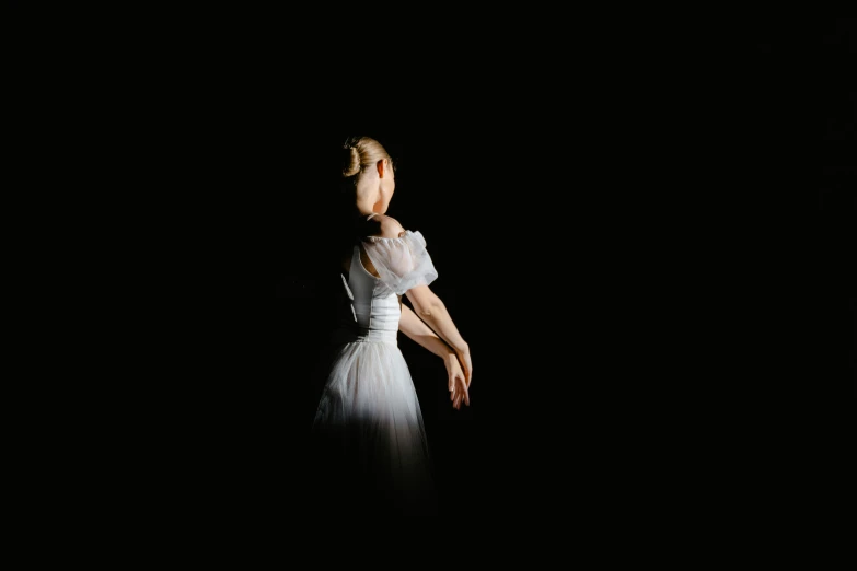 a woman in a white dress standing in the dark, ballet, taken with sony alpha 9, fan favorite, illustration »