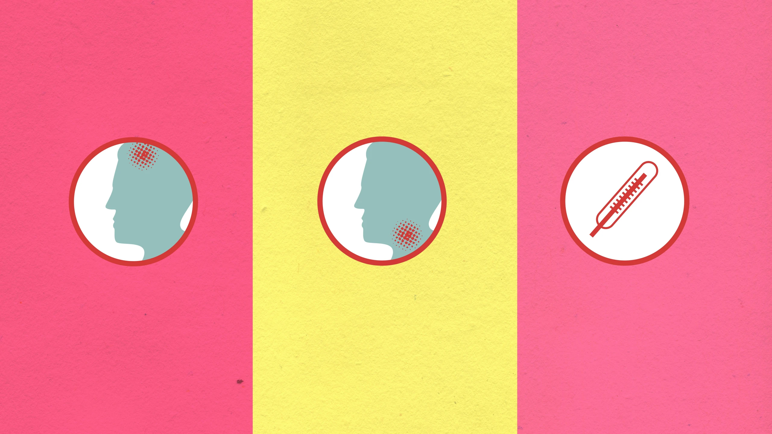 a series of illustrations depicting a man's profile, a man's head, a woman's head, and a man's, digital art, pink and yellow, sores and scars, animation still, 3 colour