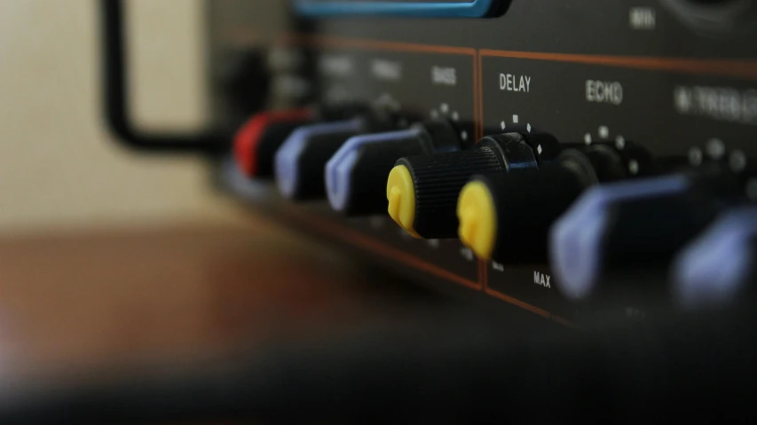 a close up of a control panel in a room, an album cover, by Glennray Tutor, unsplash, modeled, diode, guitar, coloured