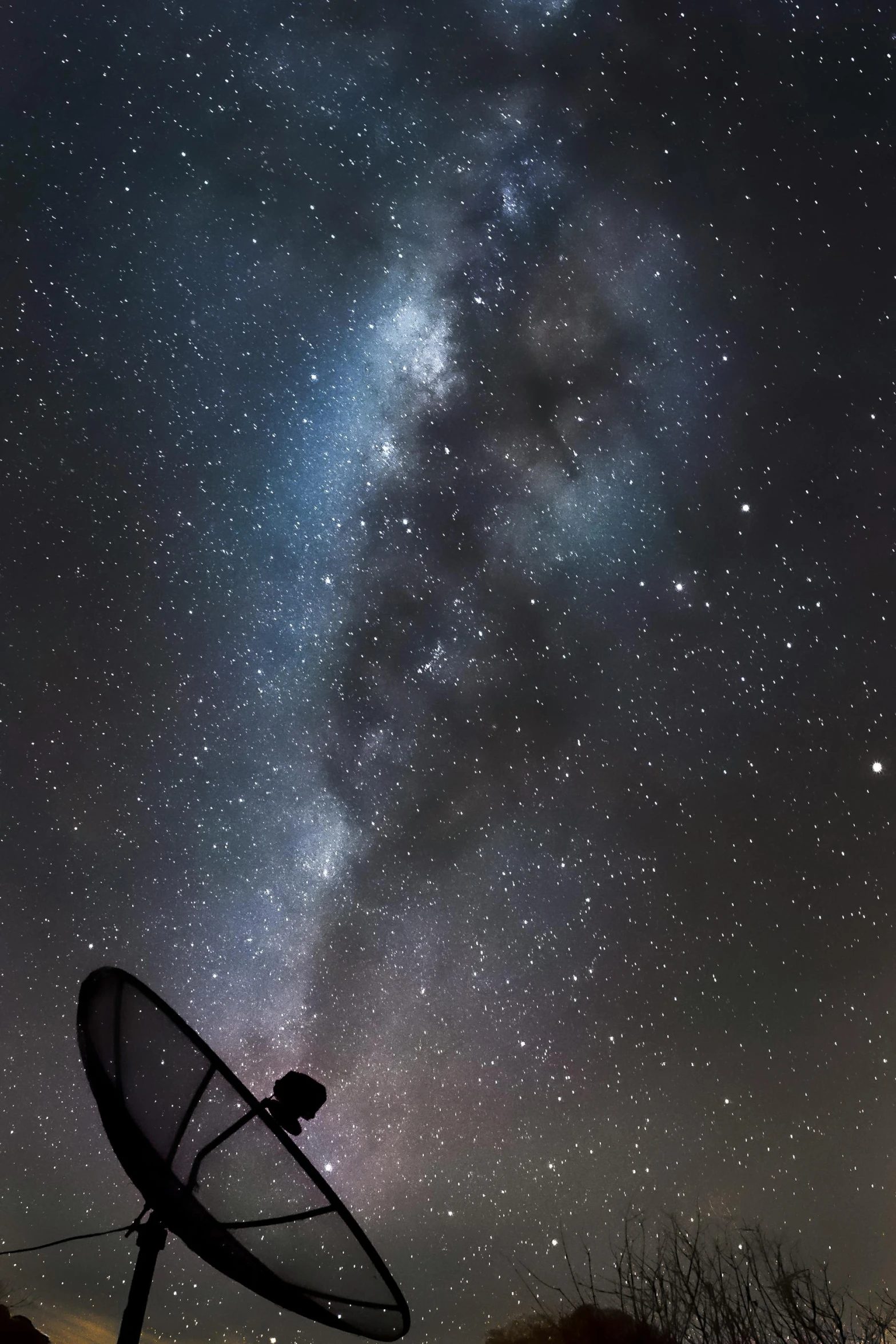 a satellite dish with the milky in the background, by Daniel Seghers, cosmos exploration, award winning image