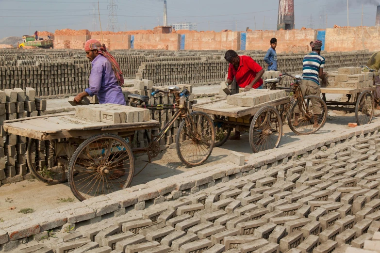 a group of men working in a brick yard, by Jan Tengnagel, flickr, howrah bridge, sustainable materials, avatar image, 2 0 2 2 photo