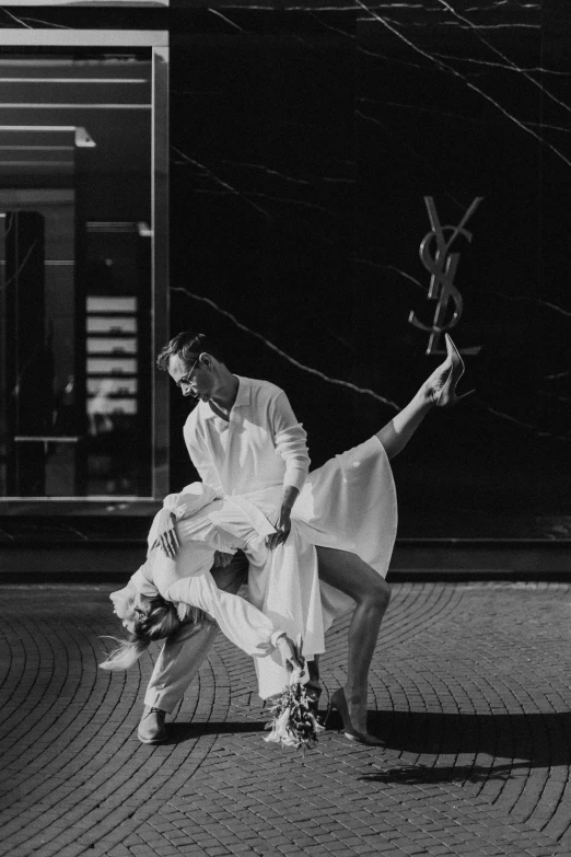 a black and white photo of a couple sitting on a bench, arabesque, ilya kuvishinov style, on a parking lot, 8 0. lv, dance