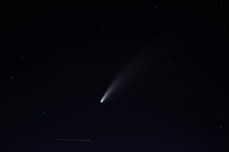 a comet is seen in the night sky, by Mathias Kollros, pexels, hurufiyya, light cone, 2006 photograph, 278122496, medium long shot