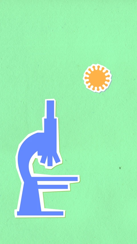 a microscope with a sun in the background, an album cover, inspired by Emiliano Ponzi, unsplash, covid-19 as a human, micro - organisms, ( ( risograph ) ), raising an arm