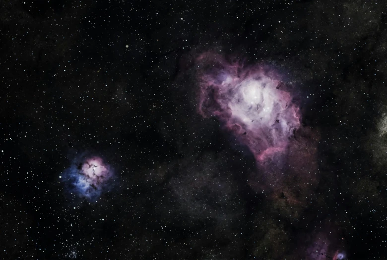 a group of stars that are in the sky, a colorized photo, by Adam Marczyński, shutterstock, space art, purple nebula, indigo renderer, taken through a telescope, colorized