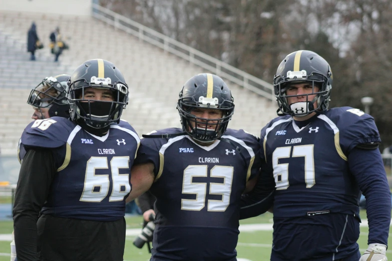 a group of men standing next to each other on a field, football armor, navy, triple six, high quality photos