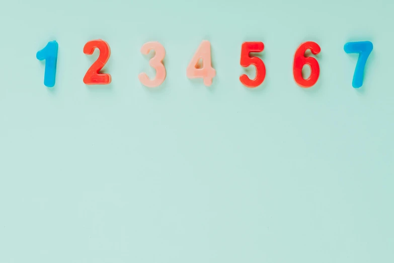 red and blue numbers on a blue background, trending on unsplash, minimalism, green and pink, 2 5 6 colours, red wall, on a pale background
