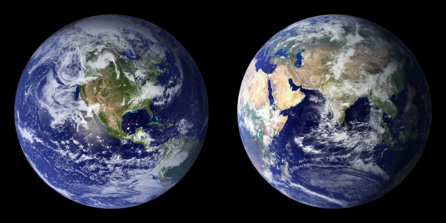 two views of the earth from space, flickr, illustration », non-binary, modeled, high quality image