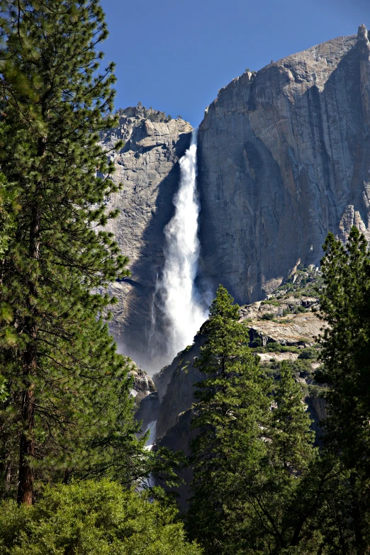 a large waterfall in the middle of a forest, yosemite valley, zoomed out, 2 5 6 x 2 5 6 pixels, waist high