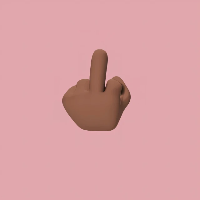 a hand with a finger up on a pink background, by Nyuju Stumpy Brown, trending on pexels, conceptual art, kanye west torso, brown resin, digital art emoji collection, inflatable