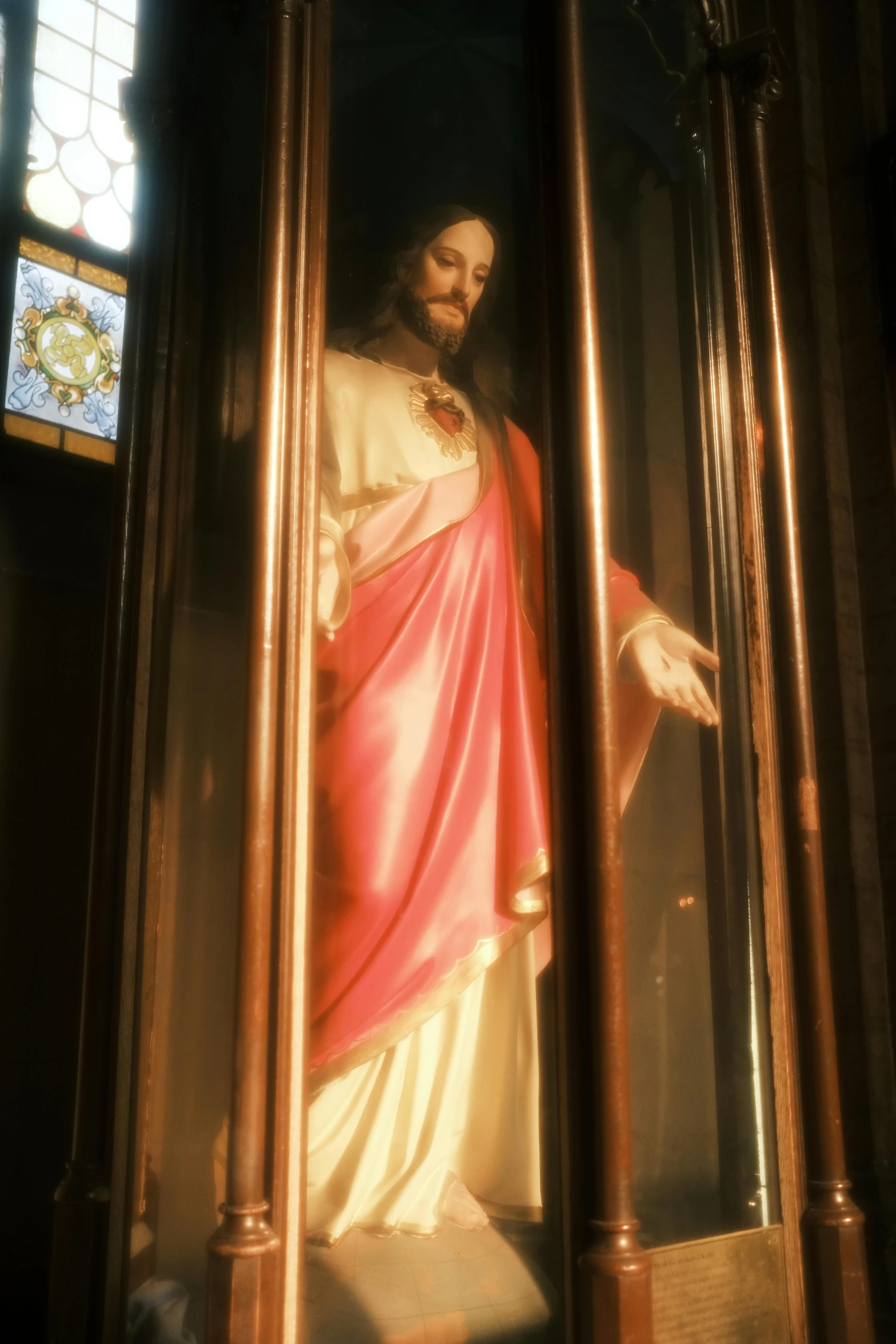 a statue of jesus inside of a church, flickr, holography, instagram photo, taken in the late 2010s, reliquary, upon a peak in darien