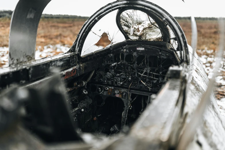 a close up of the cockpit of a plane, an album cover, by Will Ellis, unsplash, auto-destructive art, tanks crashed, abandoned cars, profile image, interior shot