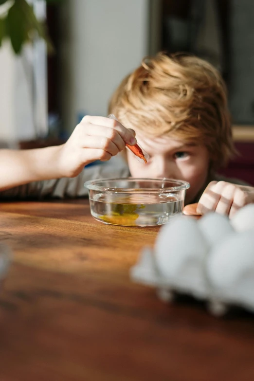 a little boy that is sitting at a table, smoking a bowl of hash together, experimenting in her science lab, eggs, high school