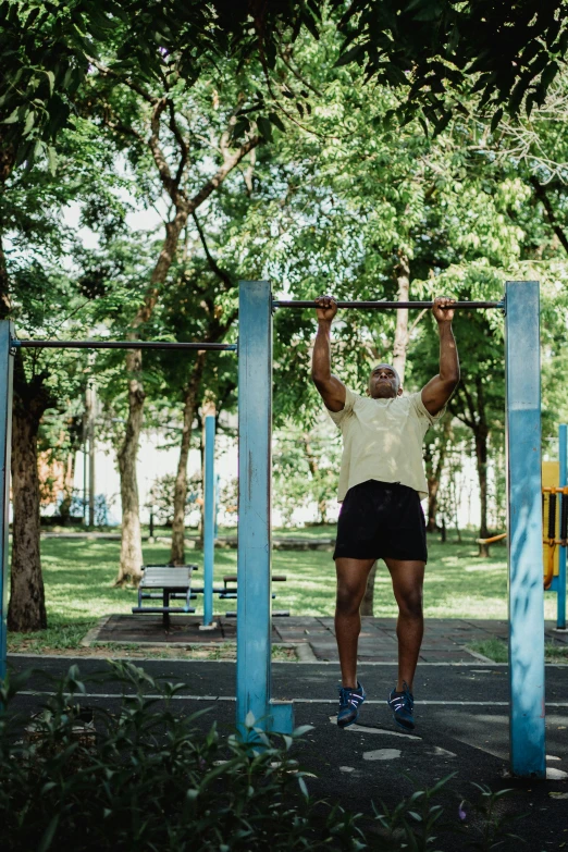 a man is doing pull ups in a park, by Sven Erixson, pexels contest winner, sri lanka, square, instagram story, in a gym