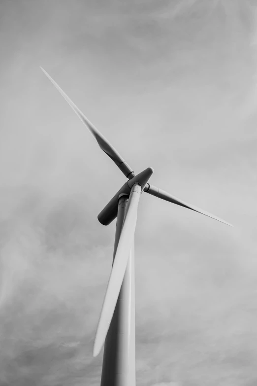 a black and white photo of a wind turbine, pexels contest winner, #green, 1 3 5 mm!!, large tall, high detail photo