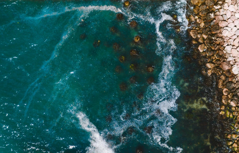 an aerial view of a body of water, by Carey Morris, pexels contest winner, abalone, swarm, manly, teal