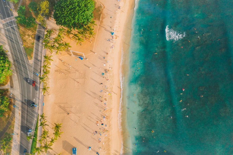 an aerial view of a beach next to the ocean, pexels contest winner, waikiki beach, 🦩🪐🐞👩🏻🦳, thumbnail, hyper detailed photo