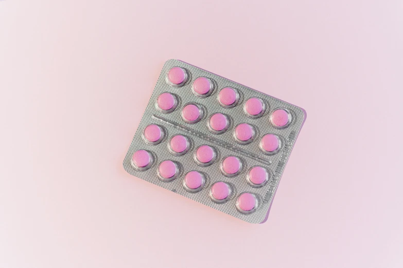pink pills in a blister pack on a pink background, a digital rendering, by Rachel Reckitt, pexels, on grey background, mid 2 0's female, multiple stories, aged 2 5