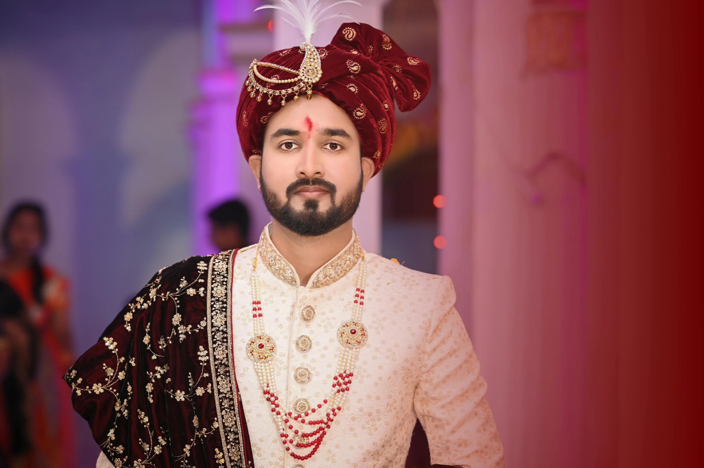 a man in a turban poses for a picture, pixabay, samikshavad, luxurious wedding, bokeh in the background only, avatar image, thumbnail