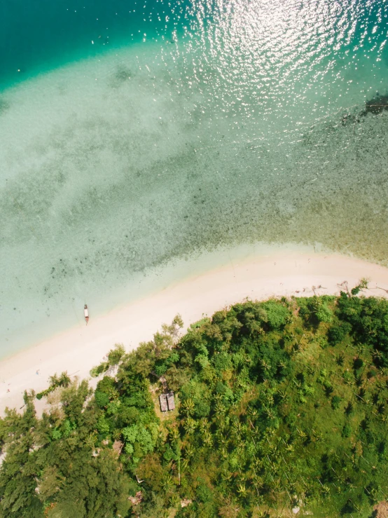 an aerial view of a beach in the middle of the ocean, pexels contest winner, standing on a beach in boracay, thumbnail, hd footage, beach and tropical vegetation