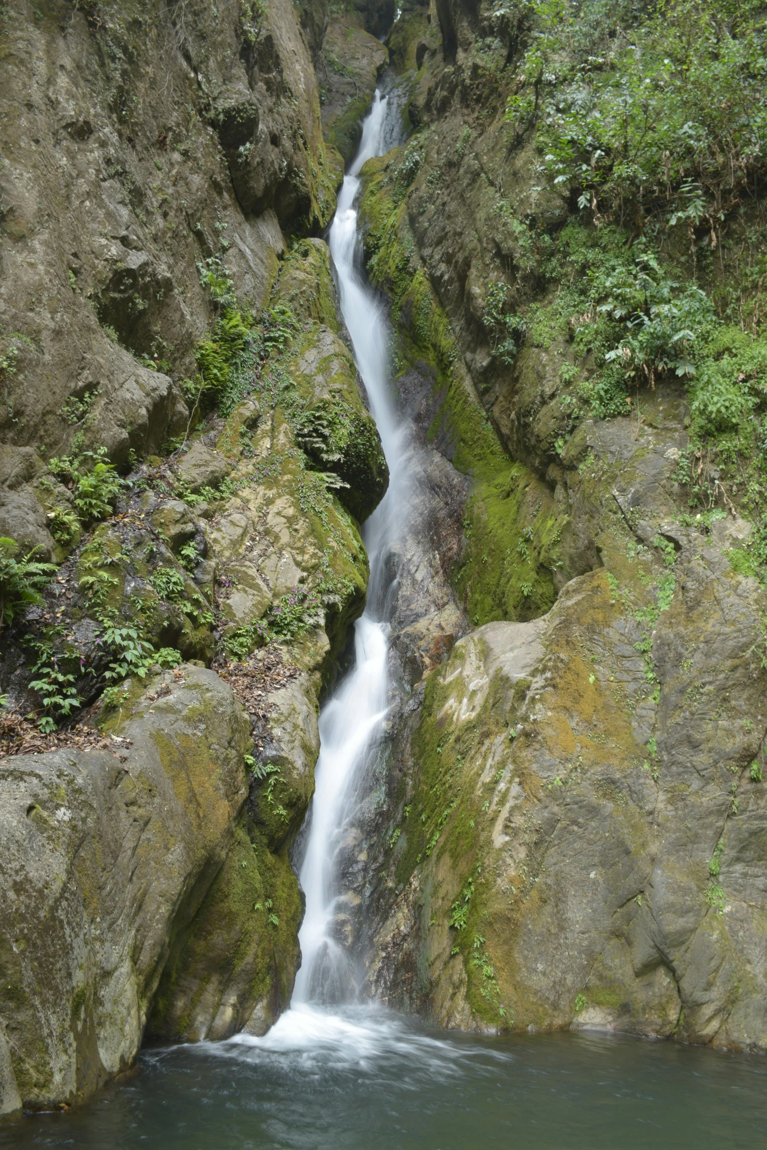 a waterfall in the middle of a canyon, by Muggur, les nabis, las pozas, loosely cropped, los angeles ca