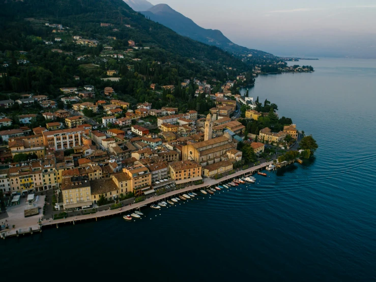 a large body of water next to a small town, by Tobias Stimmer, pexels contest winner, renaissance, biennale, lakeside, 2 5 6 x 2 5 6, high - angle view