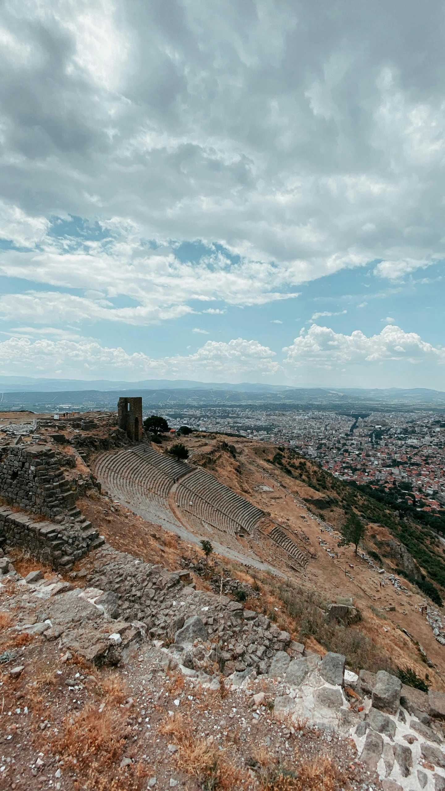 a view of a city from the top of a mountain, by Muggur, pexels contest winner, renaissance, byzantine ruins, low quality photo, film photo