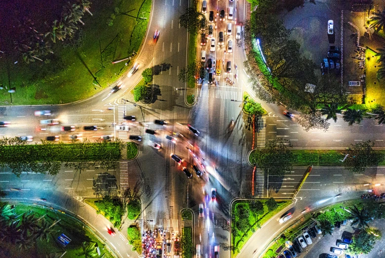 an aerial view of a busy intersection at night, pexels contest winner, composite, sao paulo, thumbnail, square