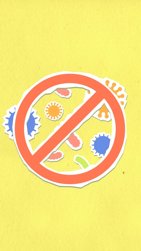 a close up of a sign on a yellow wall, an illustration of, pexels, antipodeans, micro - organisms, circular, no, sticker - svg