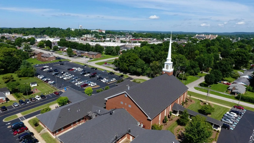 an aerial view of a church and parking lot, corporate memphis, background image, chesterfield, square