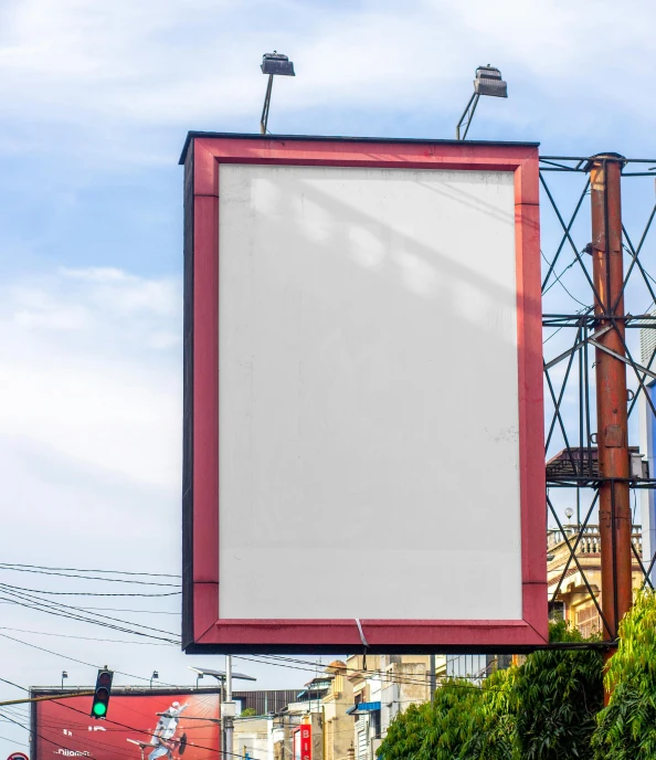 a large billboard sitting on the side of a road, a poster, by Sven Erixson, unsplash, hyperrealism, square, blank, today\'s featured photograph 4k, enamel