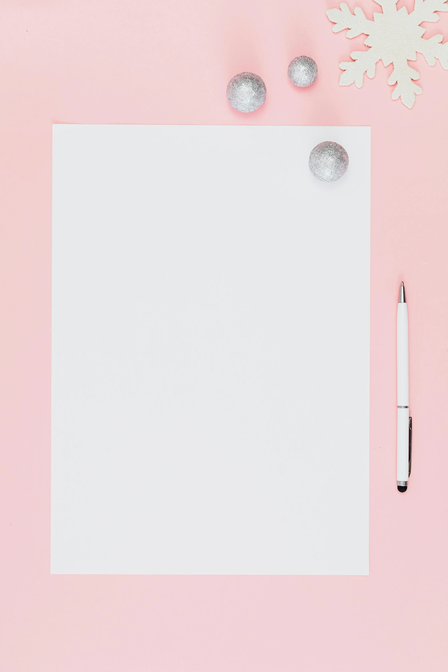 a white sheet of paper and a pen on a pink background, by Gavin Hamilton, trending on unsplash, 144x144 canvas, pure white background, poster template on canva, white and silver