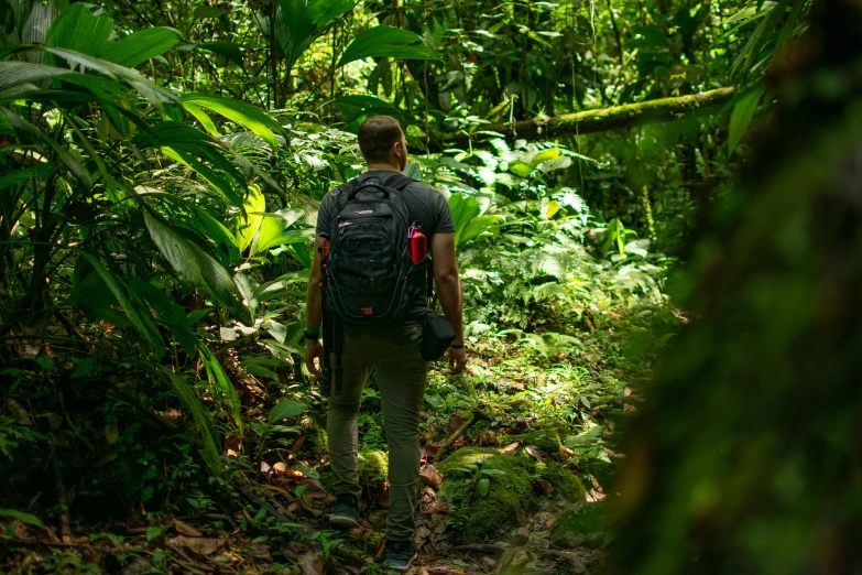 a man with a backpack is walking through the jungle, photo taken in 2 0 2 0, avatar image, conde nast traveler photo