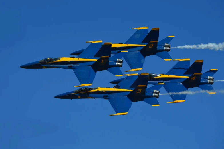 a group of fighter jets flying through a blue sky, a portrait, by Winona Nelson, pexels contest winner, hurufiyya, ultramarine blue and gold, louisiana, 2 5 6 x 2 5 6 pixels, blue uniform