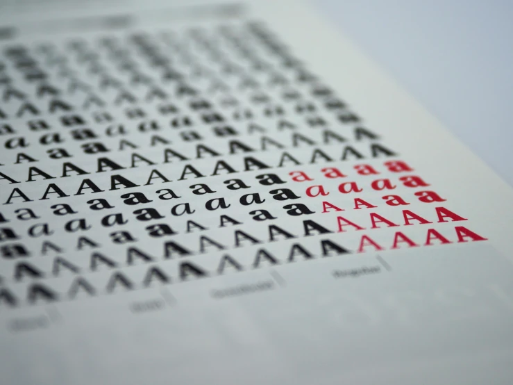 a close up of a book with letters on it, a screenprint, unsplash, repeating, high resolution print :1 red, aaaaaaaaaaaaaaaaaaaaaa, grading