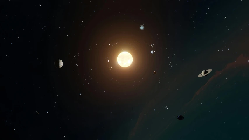 a group of planets that are in the sky, a digital rendering, trending on cg society, star citizen origin 100i, magicavoxel cinematic lighting, multiple stars visible, multiple suns