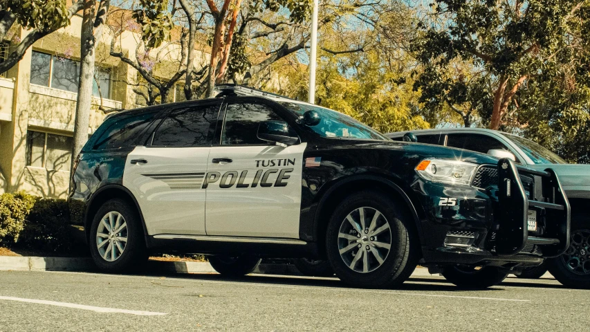 a police car parked on the side of the road, a photo, unsplash, photorealism, cupertino, avatar image, tungstem color balance, 15081959 21121991 01012000 4k