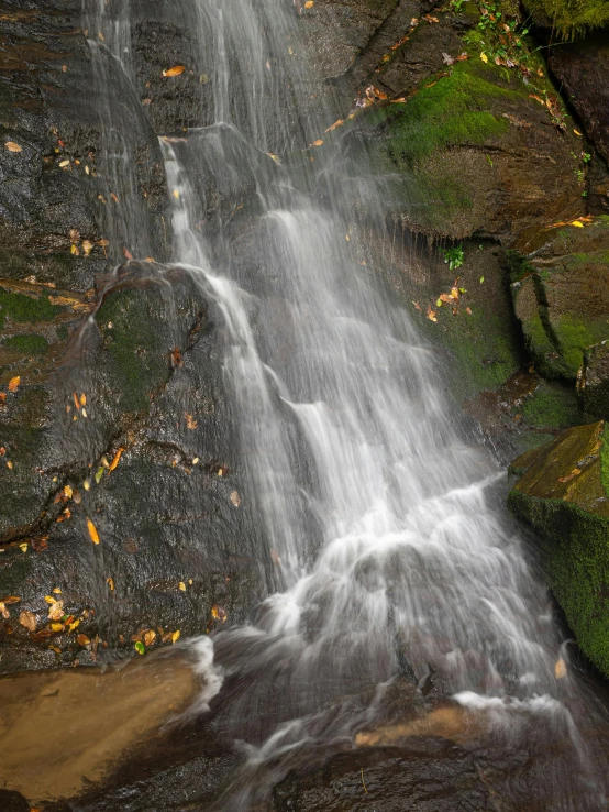 a waterfall in the middle of a forest, william penn state forest, up close image, slide show, top view