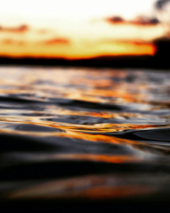 a body of water with a sunset in the background, a close up shot