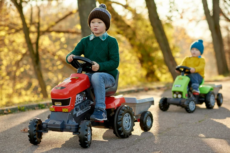 a young boy riding on the back of a toy tractor, by Jakob Gauermann, pixabay, square, screensaver, led, speeder