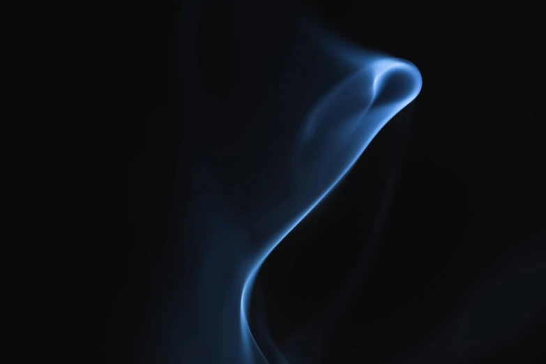 a close up of smoke on a black background, pexels contest winner, generative art, soft blue light, long nose, curved lines, in profile