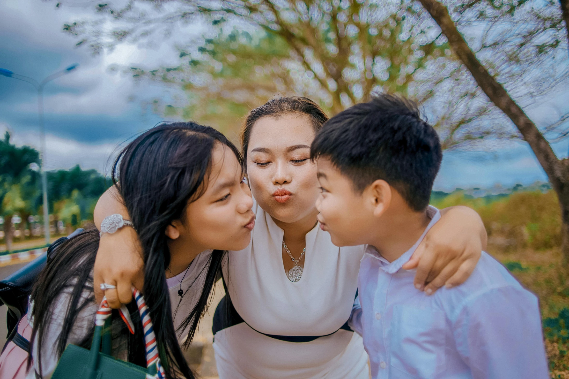 a group of young people standing next to each other, a picture, pexels contest winner, happening, kissing together cutely, young asian girl, mom, avatar image