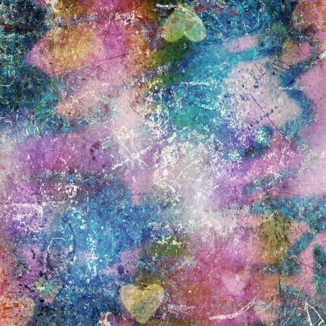 a painting with a lot of colors on it, an album cover, inspired by Howardena Pindell, trending on pixabay, abstract art, magical sparkling colored dust, seamless texture, blue and pink colors, baroque style painting backdrop
