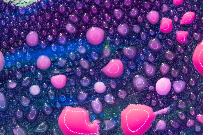 a bunch of balloons floating in the air, a pointillism painting, inspired by Yahoo Kusama, tumblr, process art, jellyfish fractal, berry juice dripping, microscopic view, vaporwave surreal ocean