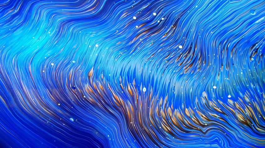 an abstract painting of blue and gold waves, a detailed painting, flickr, generative art, realistic textured magnetosphere, looking to the right, sofya emelenko, streams