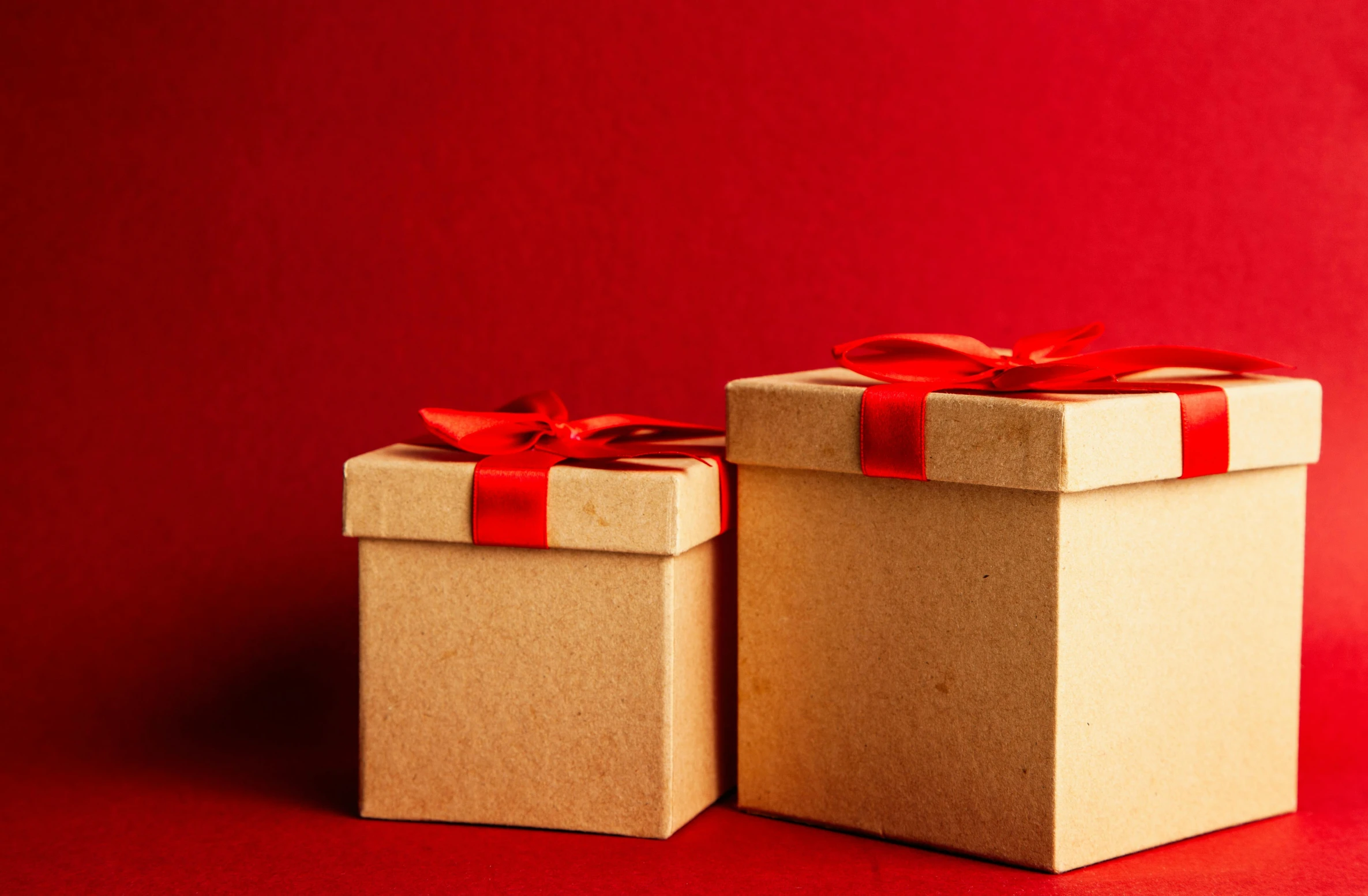 two brown boxes with red bows on a red background, by Julia Pishtar, shutterstock, minimalism, thick lining, tabletop gaming, melbourne, tan