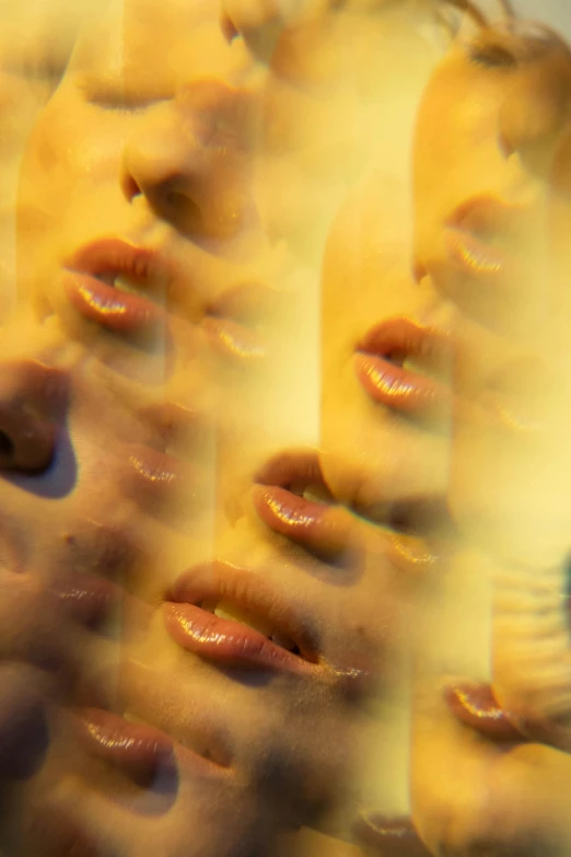 a bunch of doughnuts sitting on top of a counter, an album cover, by Doug Ohlson, surrealism, neck zoomed in from lips down, translucent gills, petra cortright, made of cheese